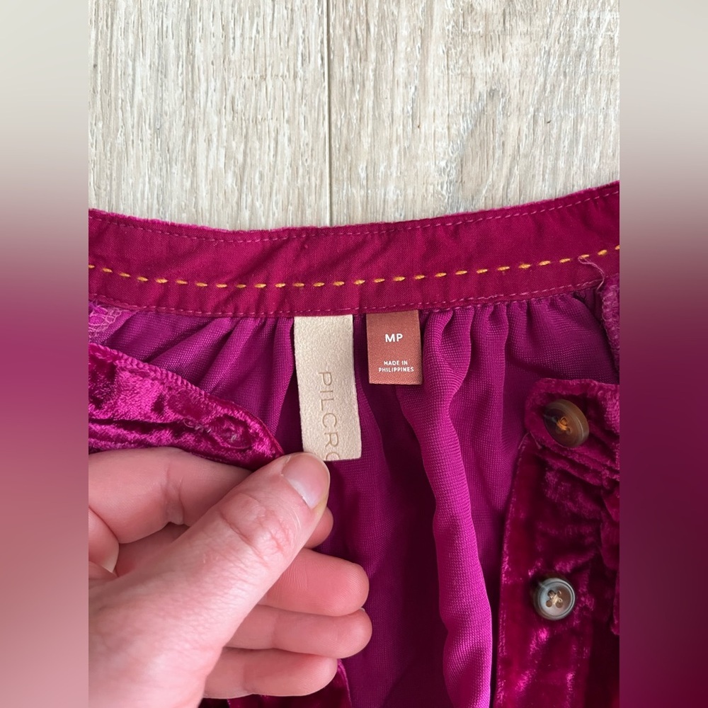 Anthropologie The Hadley Relaxed Buttondown Shirt by Pilcro Magenta Velvet - MP - Picture 5 of 8